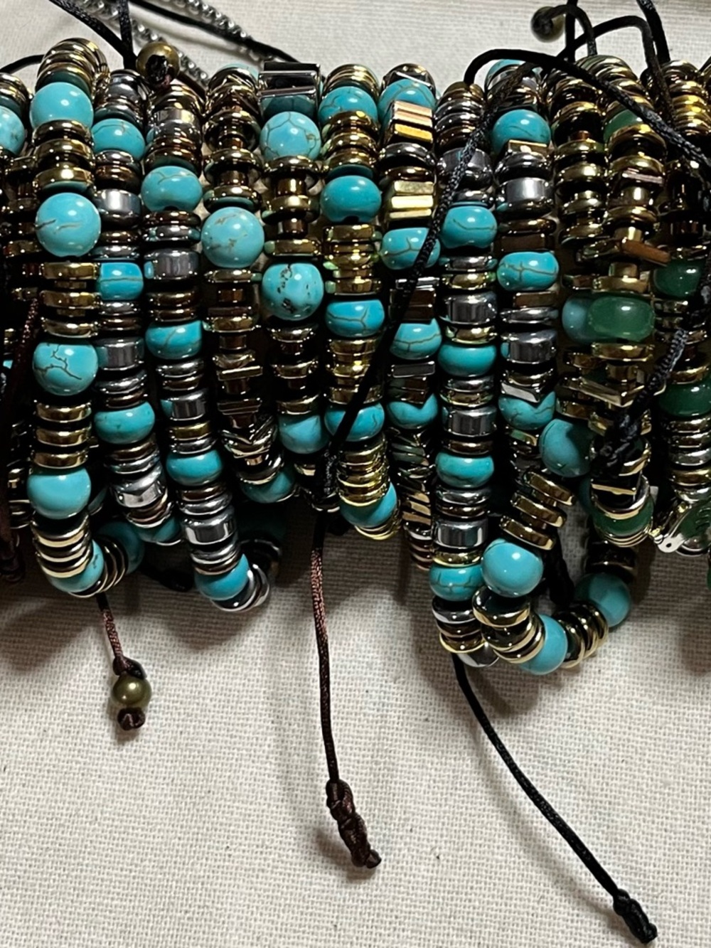 Turquoise Bead and Mixed Metal Stack Bracelet - Unbranded